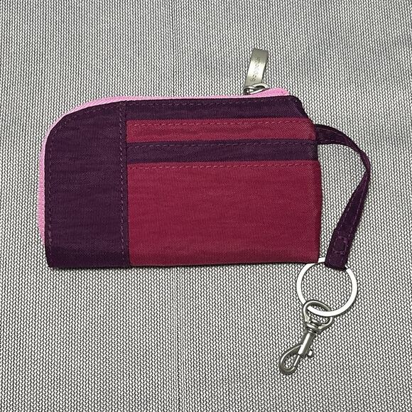 Baggallini Rfid Card Wallet Nylon Mulberry Color Block Zip Coin Pouch Convenient - Picture 2 of 8